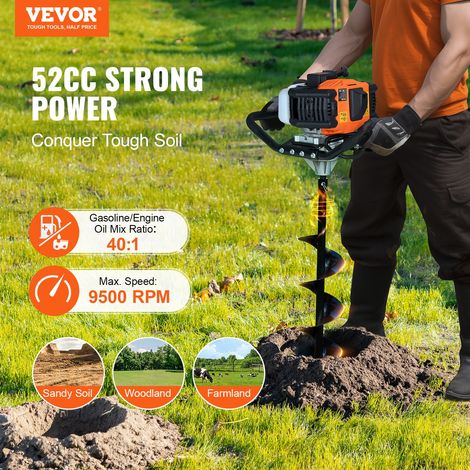 Tarière à Essence, 52 CC, Tarière Thermique de Plantation 1450 W avec Forets 150 mm et 250 mm, 3 Tiges d'Extension, Tarière Spirale pour Plantes de Jardin, Jardinage, Planter, Creuser des Trous (1/5)