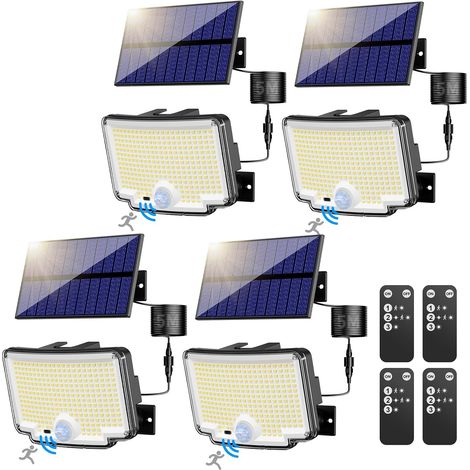 Lampe Solaire Extérieur Detecteur de Mouvement【310 LED/3Mode/Angle d'éclairage 270 °】, Lumiere Solaire Extérieure avec Télécommande, Étanche Eclairage Exterieur Solaire avec Câble de 5M 2 pièce (1/5)