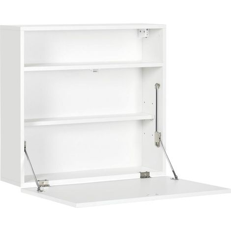 Bureau mural pliable blanc 64x20x60 cm avec étagères flottantes, multifonction gain de place pour petits espaces