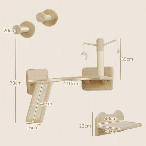 Ensemble escalade chat avec griffoirs plateformes et balles jeu, couleur beige (1/4)