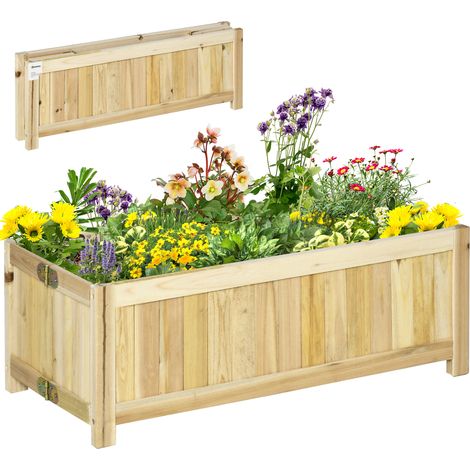 Outsunny Hochbeet, Klappbarer Pflanzkasten, Blumenkasten, Gemüsebeet für Garten, Terrasse und Balkon, aus Tannenholz, Natur, 70 x 30 x 25 cm