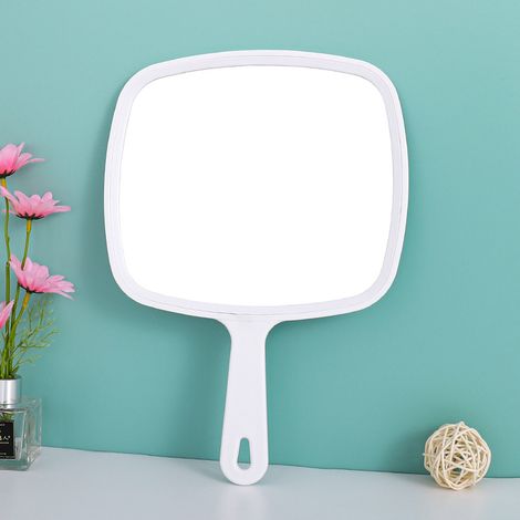 1PC ( blanc ) Miroir de Coiffeur Rectangulaire pour Salons Professionnels avec poignée - Miroir à Main Manuel - Miroir de Barbier - Miroir Dentiste - Mir (1/3)
