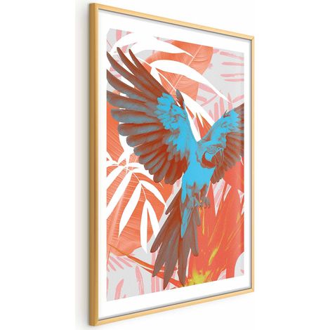 Poster – Exotische Flügel – Papagei zwischen abstrakten Blattmustern (1/4)