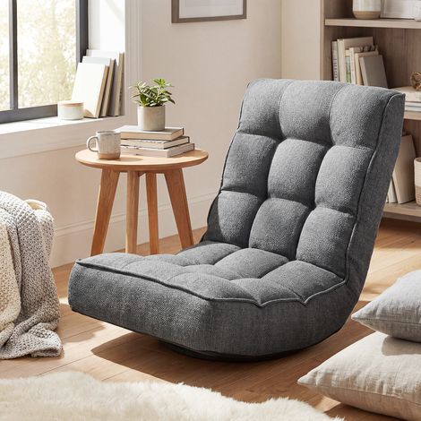 Klappbarer Bodenstuhl, 360° drehbarer Lesesessel mit 5-fach verstellbarer Rückenlehne, 58 x 107 x 79 cm, Grau (1/5)