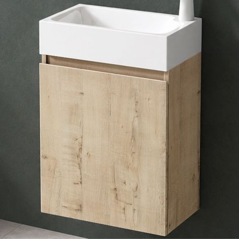 Mai & Mai Ensemble de Meuble de Salle de Bain Meuble sous Lavabo Suspendu Chêne Blanc Clair 46x26x63cm avec Vasque PS02