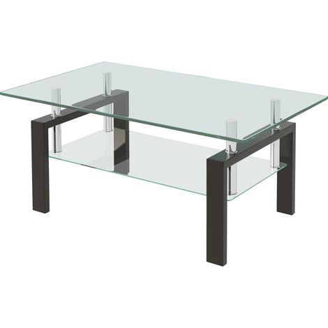 Couchtisch aus transparentem Sicherheitsglas mit 2 Ablagen 100 x 60 x 44 cm OKWISH (1/2)