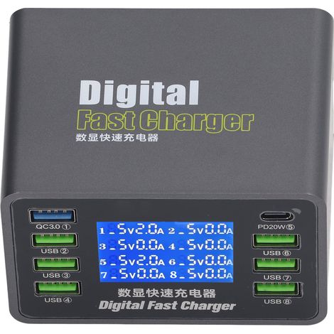 Chargeur USB intelligent 50W iCharge 8C, écran numérique multiport, compatible QC3.0 et PD, charge rapide (norme US 100-240V). (1/5)