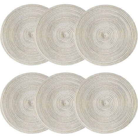 Lot de 6 Sets de Table Rond Tissés Set de Table, Napperons de Table de 38 cm Lavable Antidérapants Résistantes à la Chaleur Set de Table, Beige (1/5)