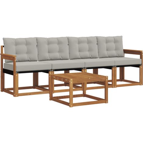 Set di divani da esterno 5 pz Salotto da Giardino Grigio Naturale e Chiaro (1/5)