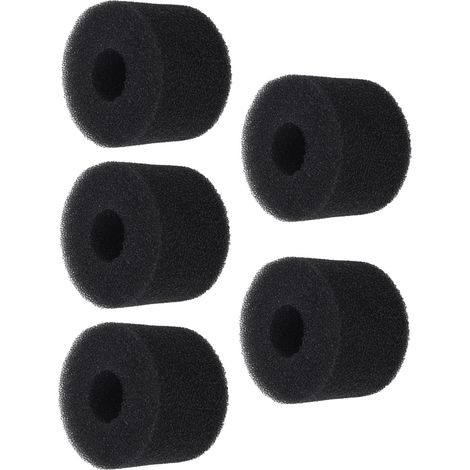 Lot de 5 éponges filtrantes cylindriques en PU noir, réutilisables et lavables, pour pompe de piscine. (1/5)