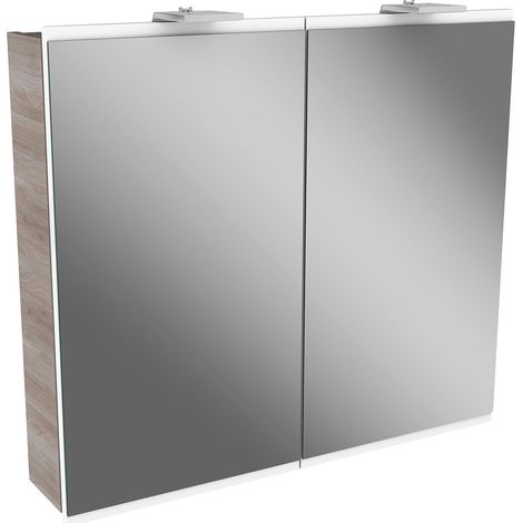 FACKELMANN LED Spiegelschrank LIMA / Badschrank mit Soft-Close-System / Maße (B x H x T): ca. 80 x 73 x 15,5 cm / Möbel fürs WC oder Badezimmer / Korpus: Braun / Front: Weiß/Spiegel"-"84893 (1/3)