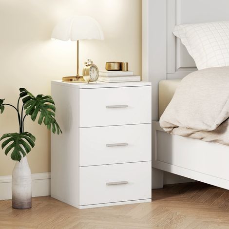 DESMIU Table de chevet avec 3 tiroirs et patins antidérapants, pour chambre, blanc, 40 × 35 × 60 cm (1/4)