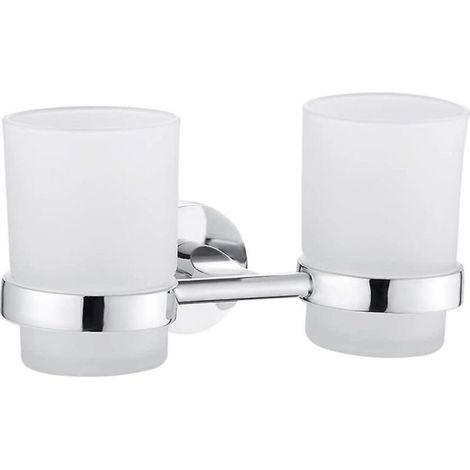 Double porte-brosse à dents mural chromé, porte-gobelet pour brosse à dents, support rond pour toilettes, toilettes, salle de bains (1/5)