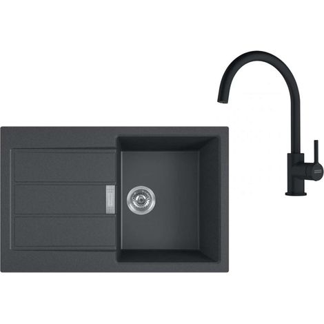 Franke Set - Set da cucina T123Č, lavello in tectonite S2D 611-78 e miscelatore FC 6018.901, nero/nero opaco 143.0687.352