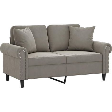 Canapé 2 places oreillers et coussins Gris clair 120 cm Velours vidaXL (1/5)