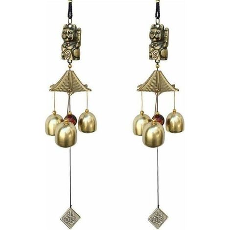Lot de 2 carillons oliens vintage cloches porte-bonheur dcoration pour jardin cole dner marron PZCC (1/5)