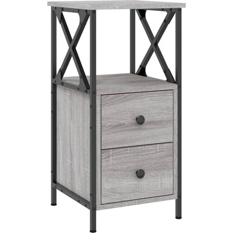 Table de chevet avec tiroirs et étagère 34 x 35,5 x 70 cm bois d'ingénierie gris DEC034588