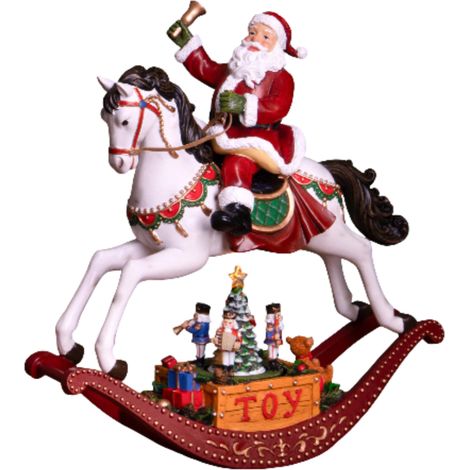 Scena animata di Babbo Natale su cavallo con led, musica e animazioni da 31 cm (1/4)