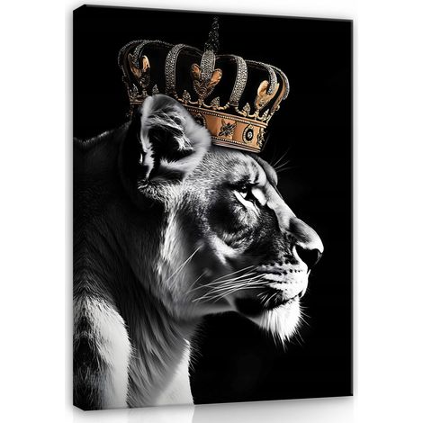 Peinture Murale sur toile lion couronne motivationnelle pour chambre salon 60x40 (1/3)