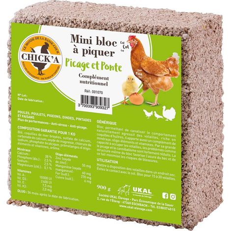 Chick'A – Bloc à piquer complément alimentaire pour volailles 900g – Riche en minéraux et vitamines – Anti-stress et anti-picage
