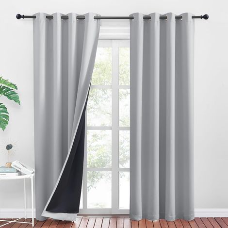 Set di 2 tende termiche oscuranti per camera da letto, 150 x 260 cm, grigio chiaro