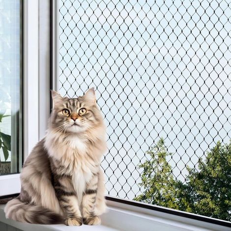 Filet protection chat 3x4 m – Nylon résistant, maille 3x3 cm – Sans perçage – Installation facile (1/5)