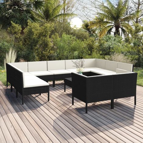 12-tlg. Garten-Lounge-Set mit Auflagen Poly Rattan Schwarz (1/5)