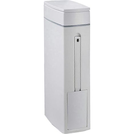 Poubelle ultra-mince avec brosse intégrée pour salle de bain et toilettes.