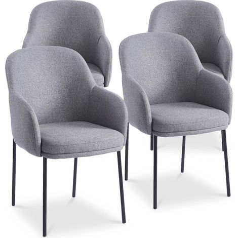 Lot de 4 chaises modernes matelassées Inaya Métal Noir et Tissu Gris (1/5)