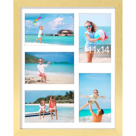 Cadre photo 11 x 14 pouces, pour 5 photos 4 x 6 pouces (avec passe-partout), décoration murale, doré, 1 paquet (1/5)