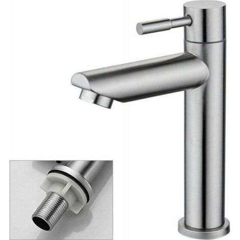 Robinet - Cuivre - Finition Chromée - Eau Froide Uniquement - Pour Lavabo - Hauteur 15 Cm - Débit 9 L/Min - Unité (1/4)