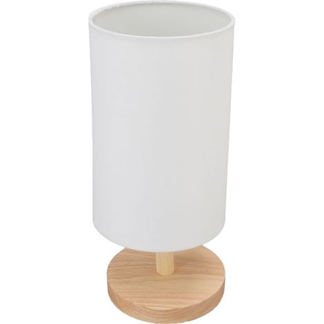 Ortviai Lampe de chevet design rétro en bois et tissu, dimmable LED, blanc – idéale pour chambre ou bureau (1/5)