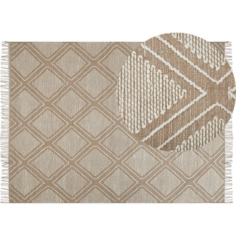 Alfombra de algodón beige blanco 160 x 230 cm geométrico borlas oriental Kacem