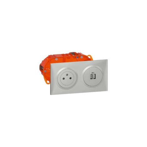 Kit prise de courant Surface + module de charge 2 USB Dooxie - Alu - 300408 - Legrand