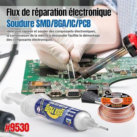 Syringe Flux Solder Paste with 2.5mm 3 Meter Desoldering Braids for PCB/IC/BGA/SMD Electronic Soldering Repair (1/4)