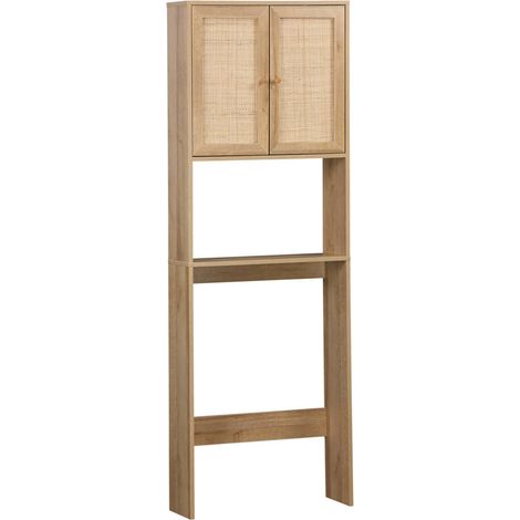 sweeek - WC-Regal mit Holzdekor und Rattan-Geflecht