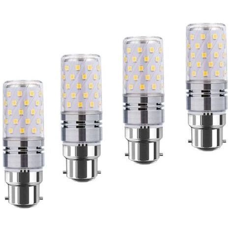 LED B22 de maïs Bulbs12W, 100W Incandescent équivalent, 1200lm, blanc chaud 3000K ampoules Chandelier, Bougie décorative Culot B22, lampe LED non graduables, Pack 4 [Classe énergétique A+] (1/4)