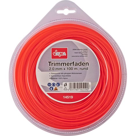Motorsense Freischneider Trimmer Mähfaden 2 mm x 100 m rund Nylon Signalfarbe (1/2)