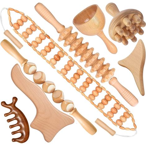 Maderoterapia Kit de massage thérapeutique en bois 8 pièces – Drainage lymphatique et contour du corps pour réduire la cellulite, douleurs musculaires, sculpture de spa à domicile – Kit de bien-être (1/5)