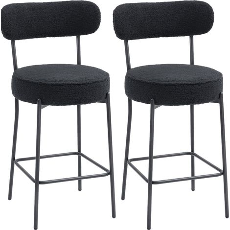 CHICFURN Juego de 2 taburetes de bar 52x49x95 cm de poliéster negro con estructura metálica (1/5)