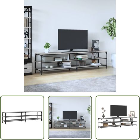 The Living Store Meuble TV sonoma gris 200x30x50 cm bois d'ingénierie et métal - Meubles Tv - Meuble Tv - Meuble Multimedia - Armoire Media - Meuble Salon (1/5)