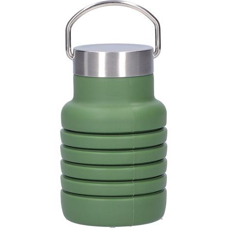 Bouteille d'eau pliable en silicone 500ml avec couvercle en acier inoxydable vert militaire pour extérieur (1/5)