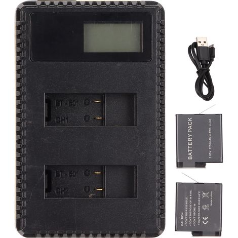 Chargeur double pour caméra GoPro AHDBT-501 avec écran LCD et deux batteries (1/5)