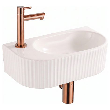QeramiQ Fuente Lavabo pour WC - 40x22x12 cm - nervure - demi-rond - trou de robinet de Lavabo pour WC a gauche - ceramique - robinet de Lavabo pour WC (1/5)