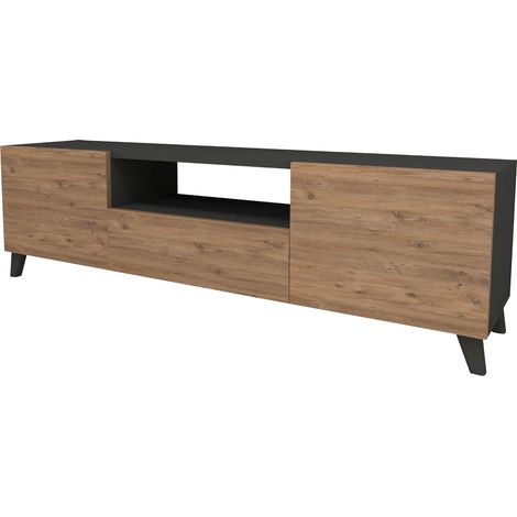 Mueble TV con puertas con espacio de almacenamiento 46 x 140 x 30 cm antracita / efecto roble 030007870