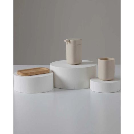 Exagonshop Set accessori bagno in plastica e bamboo crema Taki