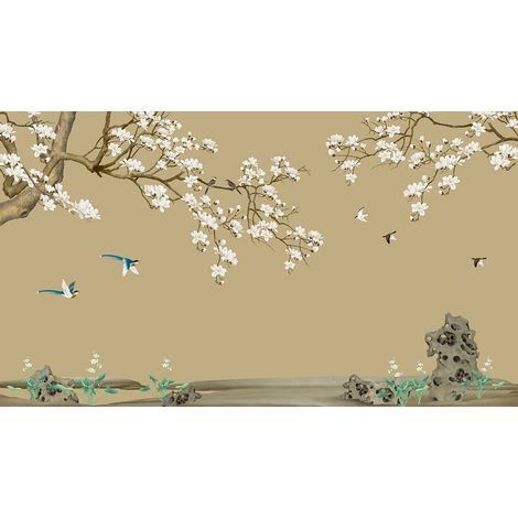 Papier peint panoramique - Fleurs Oiseaux - 130 cm x 74 cm (1/2)
