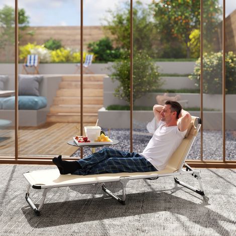 Transat pliable, chaise longue de jardin avec appui-tête, fauteuil inclinable ergonomique avec dossier réglable 4 positions, aluminium, charge maximale 120 kg, pour jardin, terrasse, piscine, plage, b