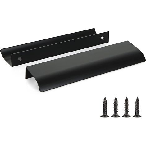 Lot de 2 poignées de placard de cuisine noires en alliage d'aluminium, distance entre les trous : 320 mm, avec vis