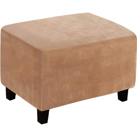 Housse de pouf en velours extensible - Housse de repose-pieds avec tissu en velours doux épais et solide - Pour salon, salle à manger, salle de bain (Camel, L) (1/5)